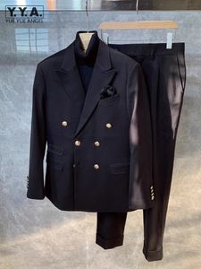 Autunno di lusso da uomo d'affari lavoro abito formale set doppio petto giacca nera pantaloni abito da sposa abiti due pezzi coordinati 240108