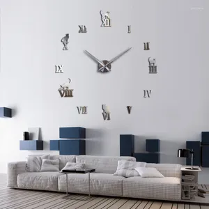 Wall Clocks Large Acrylic Mirror Stickers Clock Watch 3D DIY Art Decorative For Kitchen Modern Roman Numerals