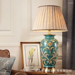 Tischlampen Kupferlampe im amerikanischen Stil für Wohnzimmer Jingdezhen Keramik Luxus Schlafzimmer Nachttisch dekoriert LED