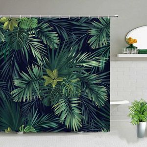 Shower Curtains Tropical Leaves Shower Curtain Set Green Plant Leaves Leaf Polyester Bathroom Curtains 3D Printing Home Decor Bath Screens