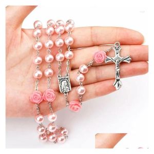 Pendanthalsband Relin Cross Rosary för kvinnor Colorf Soft Y Pärlor Långkedja Virgin Mary Jewelry Drop Delivery Otbtk