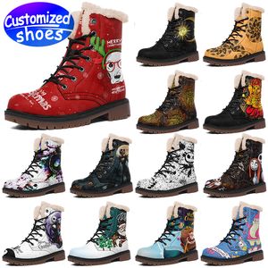 Anpassade skor Anpassade stövlar Stjärna Christmas High Top Leather Boots Plush Snow Ice Anpassade mönster Kvinnor Stövlar utomhus sneaker svart grön stor storlek eur 36-48