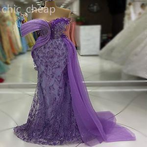 2024 Aso Ebi Lavender Mermaid Prom Dress Crystals Sequined Lace Sexy Evening Formal Party Second Reception Birthday Engagement Gowns Dresses Robe De Soiree ZJ436