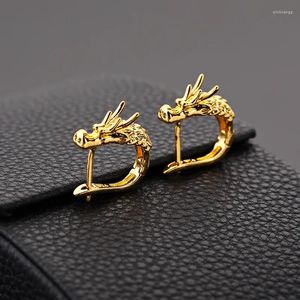 Серьги-гвоздики винтажного золотого цвета с выдолбленной пряжкой в виде ушей дракона, изысканные для женщин и мужчин, подарок на 12 год зодиака 2024