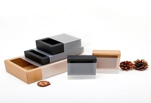 Caixas de gaveta de papel kraft blackbrown com capa de pvc fosco, faça você mesmo, sabonete artesanal, caixa de joias, festa de casamento, embalagem de presente 7469874