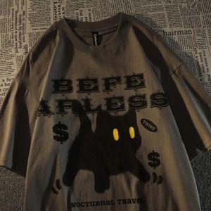 Siyah Kedi Baskı Kısa Kollu T-Shirt Kadın Yaz Gevşek INS Pamuk Tokyo Ghoul Gömlek Gotik Giyim Y2K Top 230711