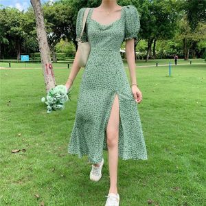 Casual Dresses Printed Boho Loose Sundress Summer Split Long V Neck Short Sleeve Beach Swing Dress Outfits For Women 2024