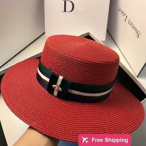 Designer Ball Caps Hat with multicolor stripes small bee flat top hat summer fashion Korean version for outings sun shading and sun protection large brimmed straw hat