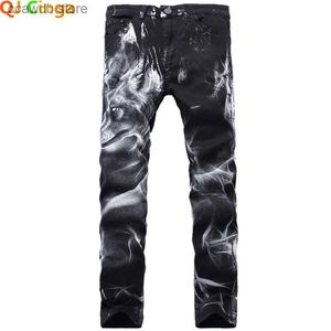 Jeans masculinos Night Club Mens 3D Impressão Jeans Denim Preto Lobo Padrão Impresso Punk Reto Algodão Casual Impressão Calças Jeans Plus Size 28-42 T240109