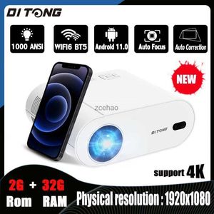 프로젝터 Ditong Projector 4K Wi -Fi 6 및 Bluetooth Auto Keyston Auto Focus Home Theatre FHD Native 1080p Outdoor Moviel240105