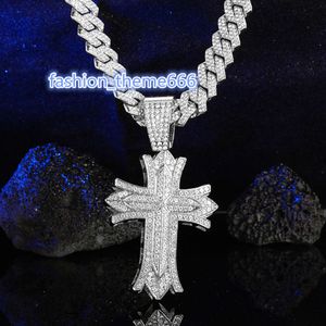 Acquista Gioielli spirituali religiosi in argento Hip Hop Ice Out Moissanite con croce in oro con catena cubana, collana di gioielli per uomo