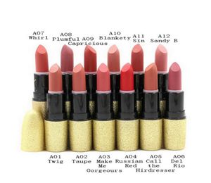 Designer Lipstick Matte Gold Tube Longlasting Lätt att bära fuktighetskräm 3G Beauty Makeup Lipstick8313413