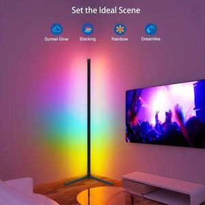 1PC Smart RGB lampa podłogowa z muzyką synchronizująca, nowoczesne 16 milionów kolorowych zmieniających się światła nastroju z aplikacjami, timer trybów DIY, dekoracja oświetlenia