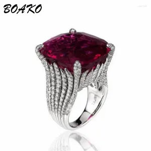 With Side Stones BOAKO Square Purple Stone Ring Princess Cut Punk Engagement Big Rhinestone Crystal For Women Wedding Jewelry Anillos