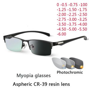 Sun Pochromic Myopia Eyeglasses光学男性の学生はアイウェア処方メガネフレームハーフリム10 40 240109