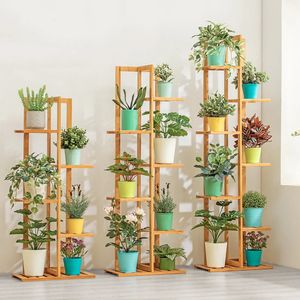 Bamboo 5 6 Tier Plant Stand Rack Multiple Flower Pot Holder Shelf Indoor Outdoor Planter Display Shelving Unit for Patio 240109
