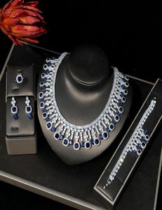 Luxury Red Square Cubic Zirconia Halsband Ringörhänge Armband Bröllopskvinnor Brudsmycken Set Party Accessories1020727