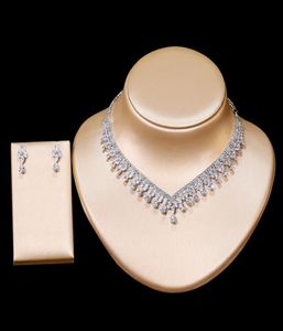 Nytt lyxigt zirkonhalsband och örhängen 2 -stycken Set Female Engagement Jewelry Set Bridal Jewelry Wedding Accessories7679153