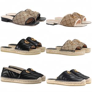 Mulheres slides sapatos de pescador designer chinelos de couro genuíno saltos sandália verão praia flip flop corda de cânhamo grama renda tecido plano impresso g lock fivela slides