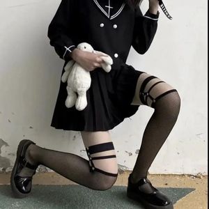 Kvinnliga strumpor gotiska mörka långa sexiga fisknätstrumpor kawaii harajuku emo alt mesh tights underkläder hud lår knä höga strumpor hosiery