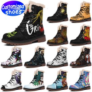 Anpassade skor Anpassade stövlar Stjärna Christmas High Top Leather Boots Plysch Snow Ice Anpassade mönster Kvinnor Stövlar utomhus sneaker svart röd stor storlek EUR 36-48