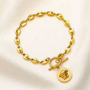 18 Karat Gold, klassische Designer-Medusa-Armbänder, Kettenarmband mit Buchstaben-Logo, Edelstahl, vergoldet, versilbert, für Damen und Herren, Handketten, Modeschmuck, Geschenkparty