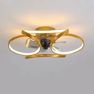 Gold Led Ceiling Chandelier Fan Bedroom Nordic Home Decro Light APP Remote Control Fans Lamps Fixtures