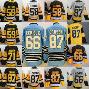 87 Sidney Crosby Jersey 58 Kris Letang 59 Jake Guentzel 66 Lemieux 71 Evgeni Malkin Hockey Jerseys White Black Yellow Light Blue Stadium 89