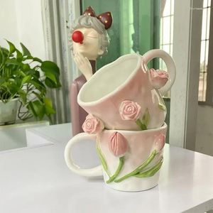 Kubki ceramiczne festiwal kawowy kubek heart kubek gilrs dziewczyny mleko ulga trójwymiarowa o dużej pojemności 350 ml kwiat