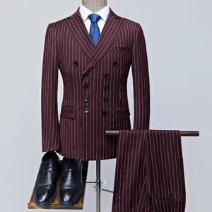 Ceketler Erkekler Takımlar 2 Parça Vintage Çift Kelime Takım Siyah Kırmızı Stripe Terno İnce Uygun Büyük Yoklar Düğün Damat Tuxedo Trackoat Erkekler