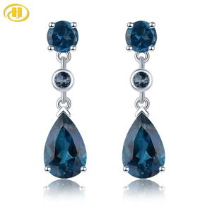 Halsketten Natürlicher blauer Topas, massiver Silber-Ohrring für Frauen, 4 Karat dunkelblauer Topas, Birnenschliff, Damen, eleganter, klassischer Schmuck, Neujahrsgeschenk