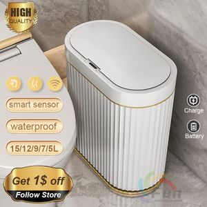 1215L Trash Can Sensor Automatic Household Trash Bin Bathroom Storage Bucket Toilet Waterproof Narrow Trash Bin Kitchen Garbage 240108