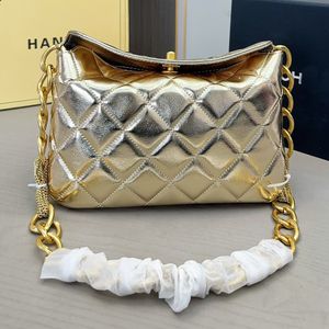 Bolsa de ombro feminina com corrente grossa, bolsa de ombro com zíper de diamante dourado, bolsa de ombro luxuosa, bolsa de ombro prateada, bolsas de luxo, bolsa mensageiro, sacola