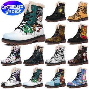 Customized shoes Customized Boots star Christmas high top leather boots plush snow ice Custom pattern women men Boots outdoor sneaker black blue big size eur 36-48