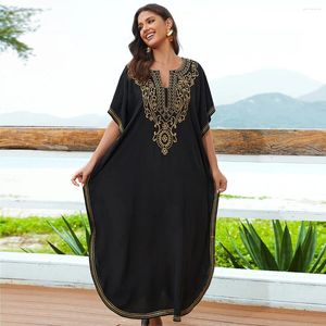 Haft strojów kąpielowych maxi sukienka maxi Tunik rękawski 2024 Spring Autumn Beach Casual Plus Size Damey Contan Kaftan Coinps