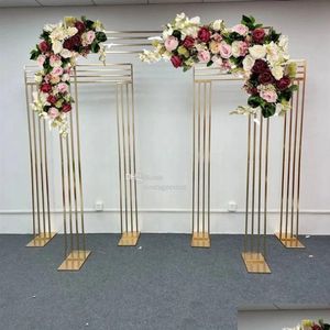 Decorazione per feste Placcato in oro lucido Quadrato Sn Fondale Mensola Arco per matrimoni Geometria Porta fiori Supporto per decorazioni floreali artificiali Cornice Dr Dhylu