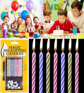 10 pçsset magia reacendimento velas engraçado brinquedo complicado aniversário eterno soprando velas festa piada bolo de aniversário decors3209365