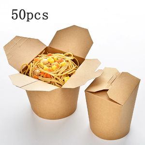 50pcs 16オンスクラフトペーパーバケツ使い捨て食事準備コンテナテイクアウトフードパッケージボックス結婚式の誕生日パーティー240108