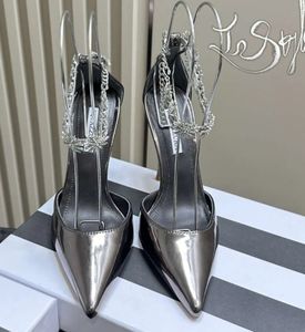 Туфли Aquazzura Босоножки для вечеринок на высоком каблуке со стразами Большие туфли-лодочки с ананасом Острый нос Ремешок на щиколотке Туфля-шпилька Яркий зеркальный Темно-серый