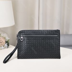 Genuine Leather Clutch Bag High-End Designer Business Bag Fashion Luxury Brand Bag Hand Woven File Bag Large Capacity Minimalist Style Black Blue 30cm 33cm