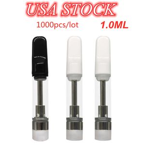 Cartucce Vape da 1 ml Atomizzatori USA STOCK Atomizzatori di olio denso Carrelli per sigarette elettroniche Vuoto Vite in punte Bobina in ceramica 4 pezzi Foro di aspirazione Atomizzatore 1000 pezzi / lotto