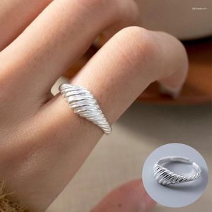 Klusterringar 925 Sterling Silver Geometric Open Ring for Women Girl Simple Arc Line Texture Design Jewelry Party Gift Drop