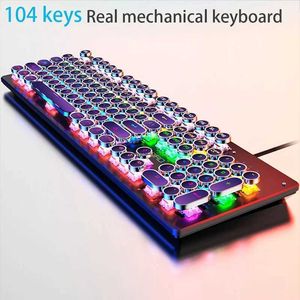 Keyboards Retro Punk Mechanical Keyboard Blue Black Brown Switch 104 Keys USB Wired Gaming Keyboards RGB Backlit For PC Laptop GamersL240105