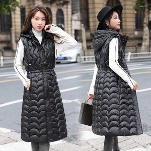 Women's Vests Trendy Waistcoat Jacket Autumn And Winter Bright Face Medium Length Down Cotton Vest Detachable Hat Parkas Z2970