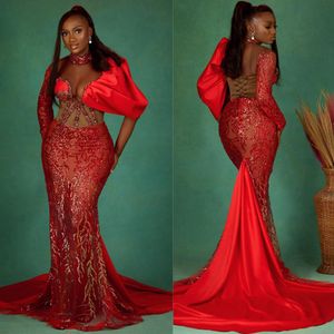 Aso Ebi Prom Dresses High Neck Illusion One Counder Mermaid Lace eveled evendrics for المناسبات الخاصة حفلة عيد ميلاد الفستان الأسود الأفريقي AM357