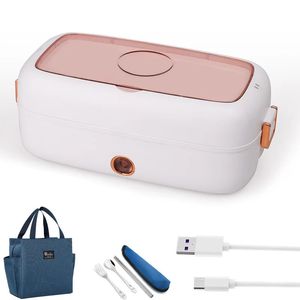 Usb portátil lancheira elétrica 5v 12v 24v carro caminhão acampamento trabalho escola 220v alimentos aquecido recipiente de aço inoxidável conjunto 240109