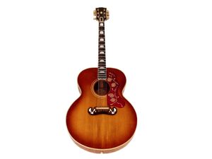 J200 Jumbo Vintage Akustik Gitar Kiraz Sunburst, Geniş Somun,