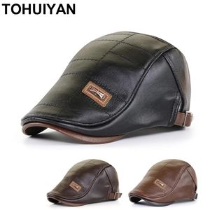 Caps Tohuiyan Leather Newsboy Caps for Men Gorras Planas Gatsby Hats Autumn Winter Warm Flat Cap Vintage Boina Masculina Cabbie Hat