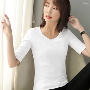 Women's T Shirts Elegant Lady Skinny Fit 96% Cotton & 4% Spandex Top Tees Half Sleeve Spring Summer Plain White T-Shirt Black Women Base