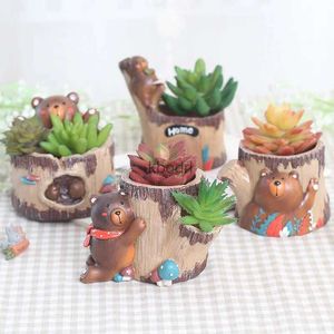 Planters POTS BEAR TREE HOUSE blomkrukor för saftiga växter krukor kreativa djur söta björnar planter blyertshållare hem skrivbordsdekoration yq240109